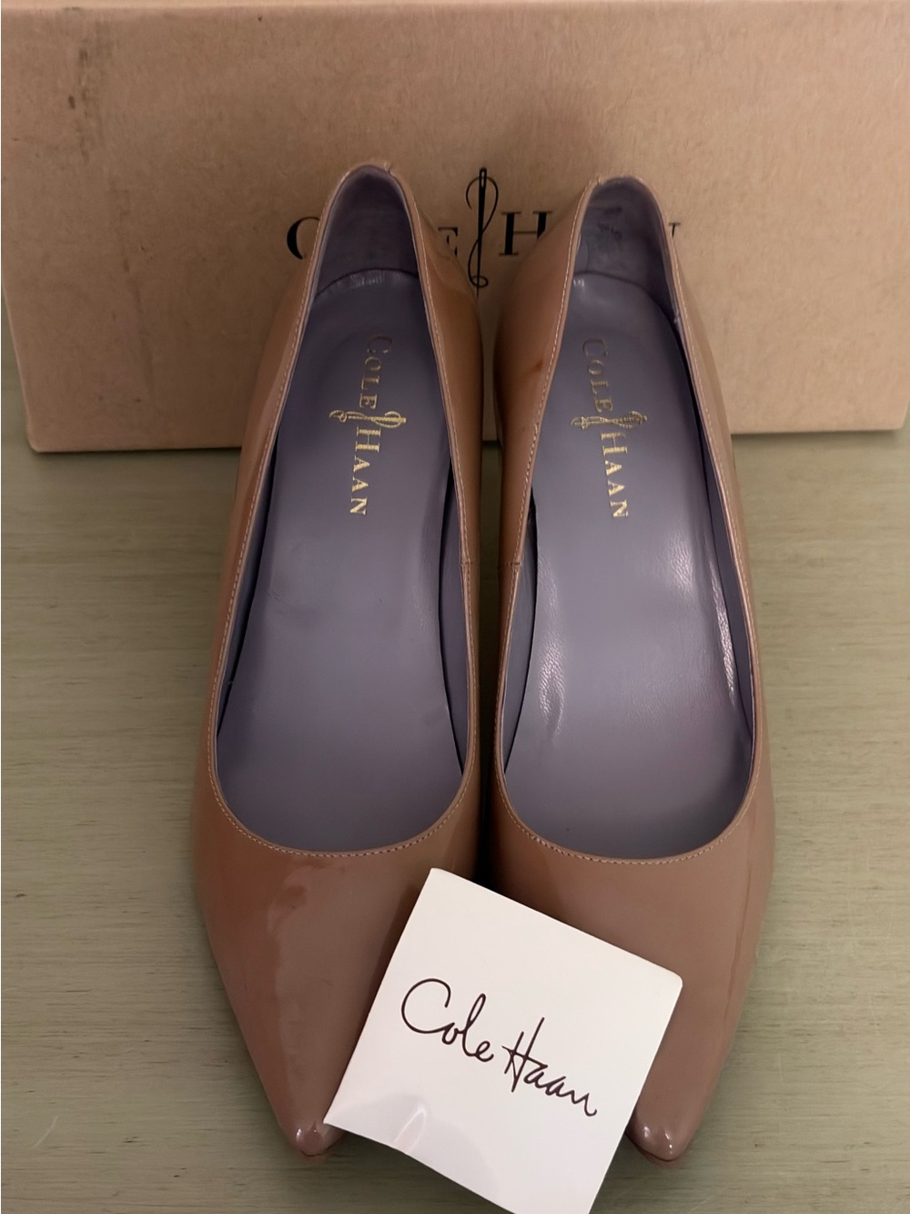 Cole Haan Nude Patent Pointed-Toe Pumps